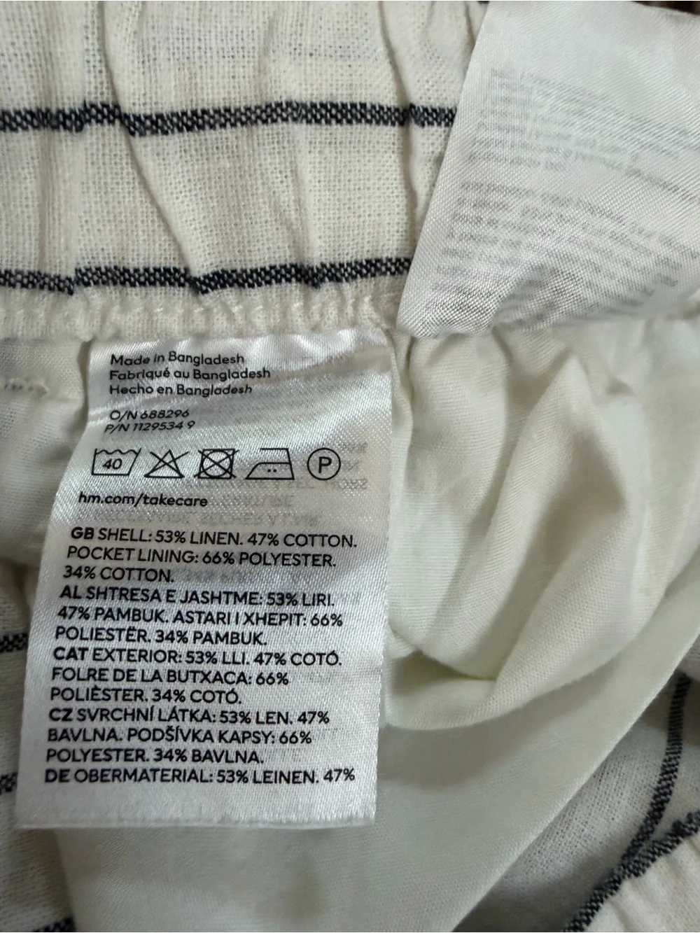H&M Womens Sz S Stripe Linen Blend Trouser Pants Slacks Elastic Button Zip Front